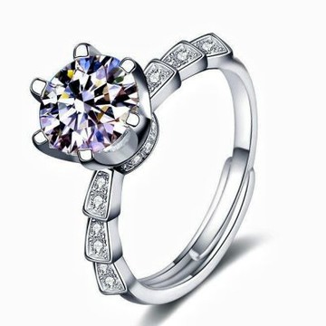 MoonDy 求婚戒指 戒指 一克拉戒指 竹節戒指 婚戒 尾戒 開口可調節 指戒 開口戒指