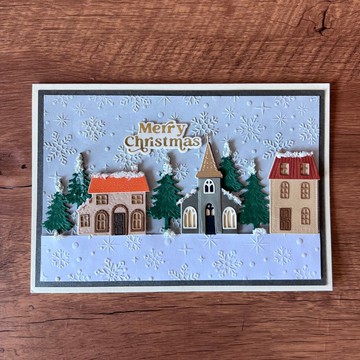 MERRY CHRISTMAS 街上 小屋 教堂 下雪 背景 聖誕卡