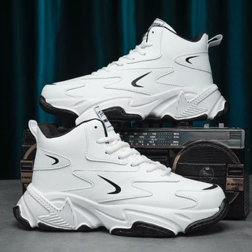 高幫男鞋春季青少年跑步運動休閑白鞋男內增高百搭高級感老爹潮鞋