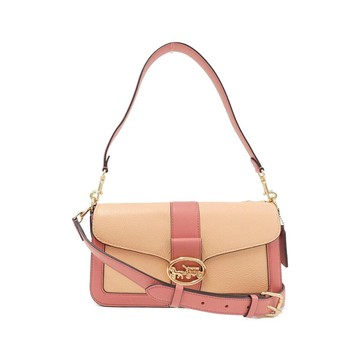 COACH - 荔枝紋拼接皮革兩用包-粉桔