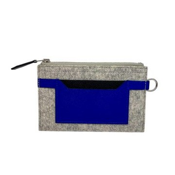 展示品 HERMES 愛馬仕九五成新 皮革拼羊毛氈一字型拉鍊零錢包