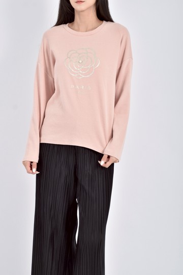 (L) y katie質感玫瑰七分粉色長袖上衣