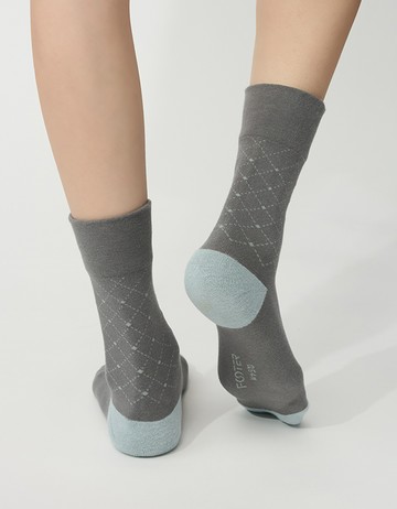 零束縛．線條格紋紳士襪- 灰藍