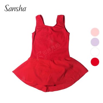 三沙兒童舞蹈服紅色小紗裙Sansha短袖芭蕾舞裙棉專業練功服形體服