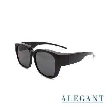 【ALEGANT】休閒時尚曜影黑方框全罩式寶麗來偏光墨鏡│外掛式UV400太陽眼鏡│套鏡-曜影黑