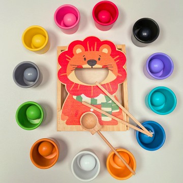 蒙特梭利球與杯 顏色分類夾珠子 餵食遊戲 兒童早益智玩具