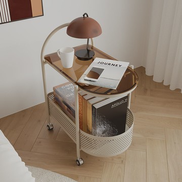 快速出貨 可開發票 可移動帶輪中古玻璃推車邊幾客廳沙發邊柜零食收納置物架小茶幾