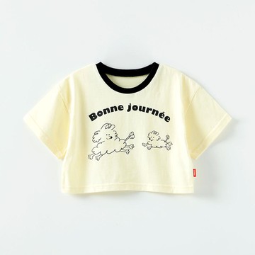 韓國 OZKIZ - 卷毛狗狗短版短袖上衣-米黃