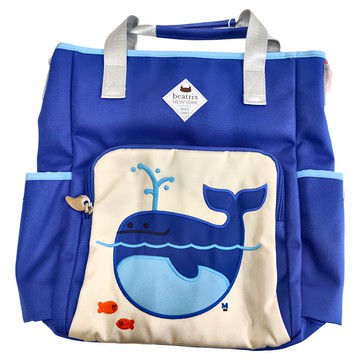 Beatrix NEW YORK 經典刺繡國小防潑水手提斜背兩用補習美術袋  27 x 10 x 32cm  鯨魚 藍色