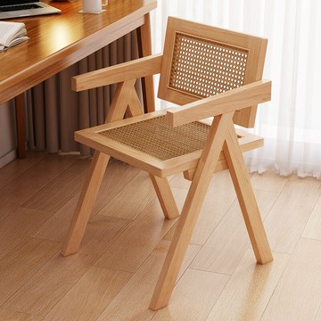 免運/快速出貨 北歐原木風椅子帶扶手侘寂風藤編椅子陽臺扶手靠背椅家用實木餐椅