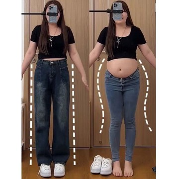【🍇精選】S-5XL 大碼牛仔褲 胖mm炸街褲子 梨形身材 顯瘦遮肉 大碼女裝 寬褲直筒褲 高腰寬鬆闊腿牛仔褲女 春秋
