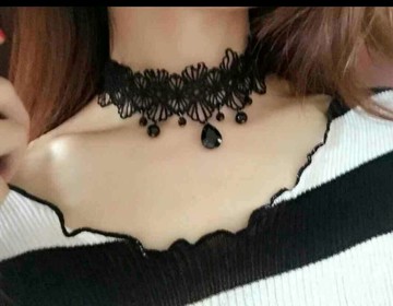 鏈鎖玫瑰花項圈加寬女少女頸帶帶寬鎖骨鏈短款布料吊墜飾品流蘇脖1入