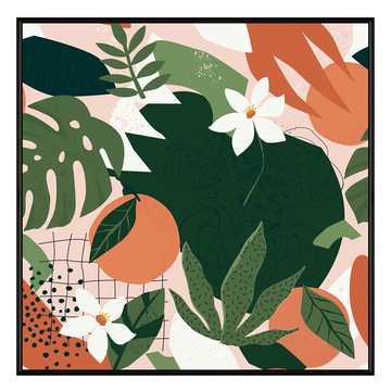 Boluo 菠蘿選畫所 柑橘與花卉拼貼I 掛畫  60 x 60cm  黑色