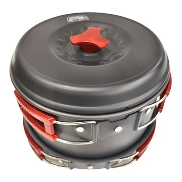 RHINO 犀牛 五人輕便套鍋 超硬輕陽極氧化處理鋁材 適合登山野營、RV休閒、居家烤肉使用  黑色 + 紅色  1個