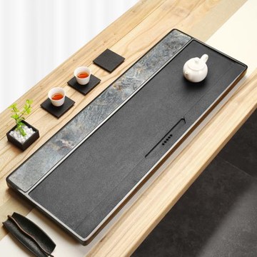 烏金石茶盤天然整塊藝術感茶具簡約輕奢家用辦公巖板茶海茶具石盤
