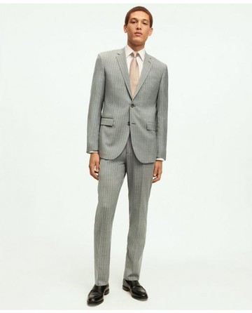 Brooks Brothers Men's Milano Fit Wool Pinstripe 1818 Suit | Grey | Size 38 Regular