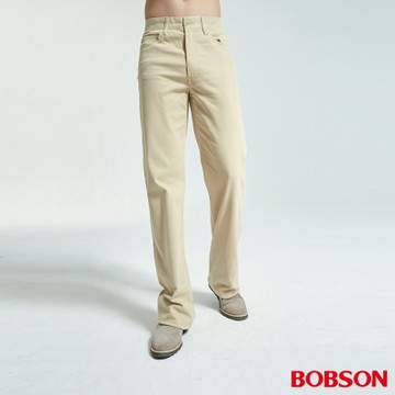 BOBSON 男款伸縮淺卡其直筒褲