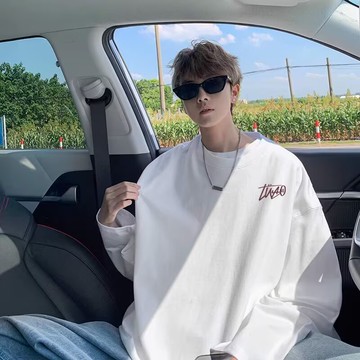 港風潮流字母印花衛衣男2025春秋季新款圓領寬松上衣chic