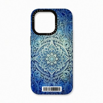 iPhone 16 Pro 殼 TRON IPhone 16 Pro 藍色漸層印度Henna幸運祝福圖騰  載具 太空殼 透黑款 手機殼