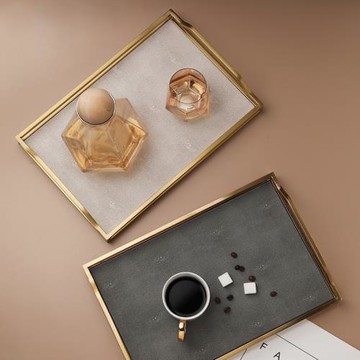 北歐ins風輕奢金色把手托盤高級感家用皮革金屬茶盤創意茶具收納