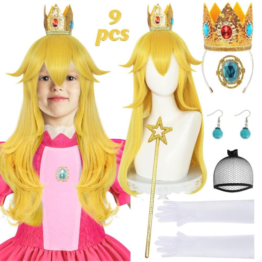 ANOGOL Hair Cap Long Straight Lemon Yellow Peach Wig Princess Wigs