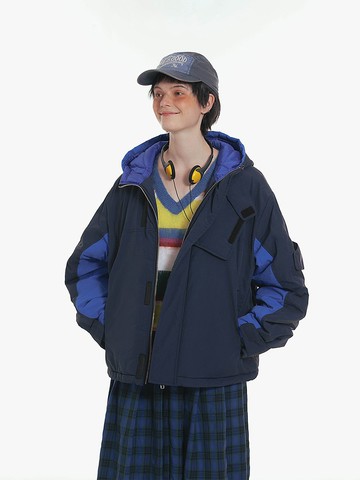 Unvesno (UN) 拼接多口袋機能防水保暖沖鋒衣棉服外套  CT-2162