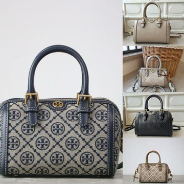 2023新款枕頭包女大容量包包單肩斜挎波士頓酒桶包印花帆布手提包鑫弘-素時衣櫥