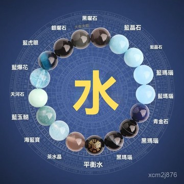 🙏🏻紫南宮過爐 開光🔥八月初更新-五行屬水的飾品手鏈天然藍水晶海藍寶黑藍色缺水補水喜水手串男女 IOH0