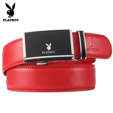 花花公子皮帶男士真皮紅腰帶本命年蛇年生肖結婚紅色自動扣褲帶男