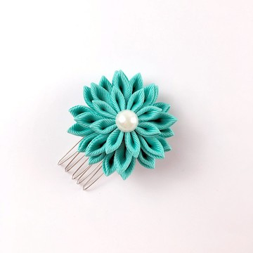 Kaika Ato / 八重菊-湖水綠 / 日式和風布花 / つまみ細工 花簪