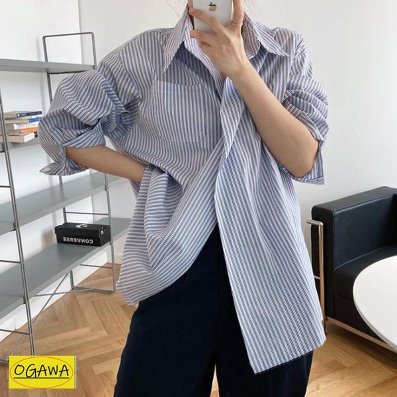 チュニック シャツワンピース シャツ ブラウス レディース 長袖 ストライプ柄 春 トップス カットソー ワイシャツ カジュアルコーデ ワンボタン ゆったり 通販 Lineポイント最大0 5 Get Lineショッピング