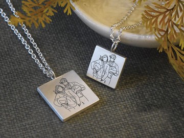 人像似顏繪項鍊 | 情侶對鍊 925純銀 刻字 手作銀飾 情人禮物訂製