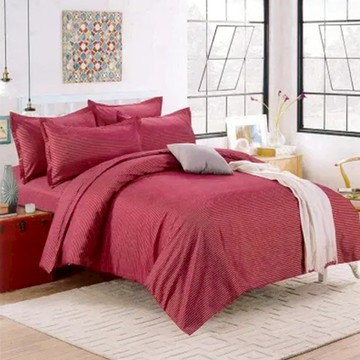 INDIAN 印地安 簡約條紋加大兩用被床包組  紅色  床包186 x 180cm + 兩用被套210 x 180cm + 枕套75 x 48cm 2個