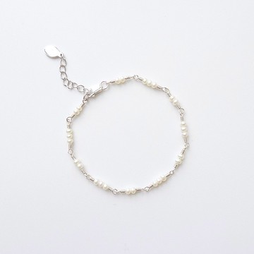 細細的淡水珍珠純銀小自在手鍊客製 | 可改為 14KGF 包金