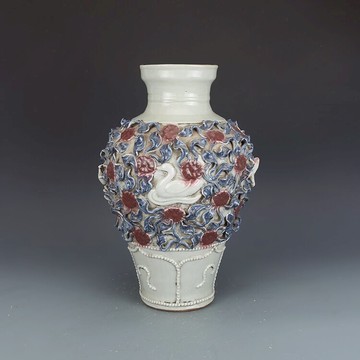 元青花釉里紅堆花罐 仿古瓷器古董真品古玩收藏擺件