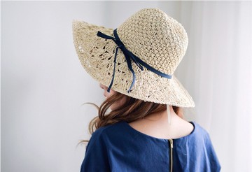 【韓國】唯美浪漫手工勾針黑蝴蝶結草帽