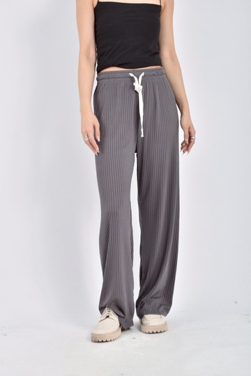 加購優惠(2XL) 高腰抽繩鬆緊腰灰色長褲