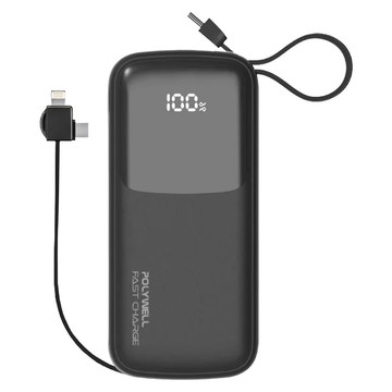 [福利商品]3-8_polywell-自帶雙線快充行動電源-20000mah-150-x-69-x-30mm-黑色--1