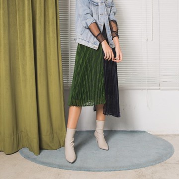 雙色菱格紋壓褶紗裙│Who Cares 台灣服飾品牌