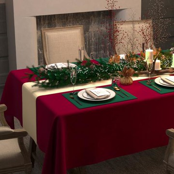 美式節日氛圍感新年圣誕節西餐墊防燙隔熱紅色絲絨防水布藝餐桌墊