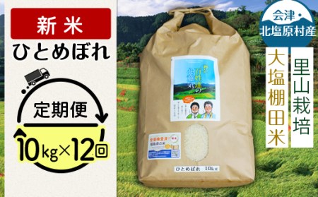 会津・北塩原村産「ひとめぼれ」10kg×12回お届け(大塩棚田米・標高500ｍ里山栽培） KBK021