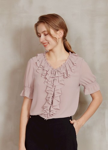 浪漫情調層疊荷葉綴飾雪紡上衣