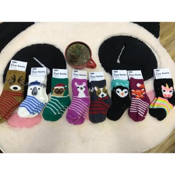 買一送一尾單秋冬兒童圣誕襪可愛防滑地板襪珊瑚絨2-7歲寶寶暖暖