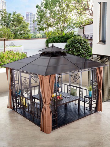 免運 可開發票 戶外涼亭 小木屋 別墅花園鋁合金遮陽棚 庭院移動室外休閑新中式亭子