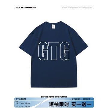 GTG原創美式復古潮牌簡約字母圓領短袖男寬松oversize春季半截袖