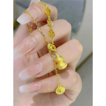 新款鍍18K黃金福字吉祥葫蘆吊墜項鏈女款國風古法復古福祿壽套鏈