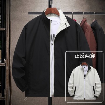 【台灣現貨🔥M-7XL】雙面穿立領夾克男 微寬版型青少年設計 春秋季加肥加大外套 兩穿造型潮牌上衣 台灣校園街頭戰袍