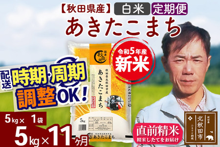 《定期便11ヶ月》＜新米＞秋田県産 あきたこまち 5kg(5kg小分け袋) 令和5年産 お届け時期選べる 隔月お届けOK お米 みそらファーム 発送時期が選べる