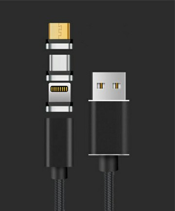 磁吸式充電線 數據通信快充電線 一線3頭 安卓 / iPhone / TYPE-C 傳輸線－黑色