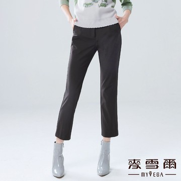 Myvega麥雪爾 撞色腰頭褲耳九分直筒褲-咖啡